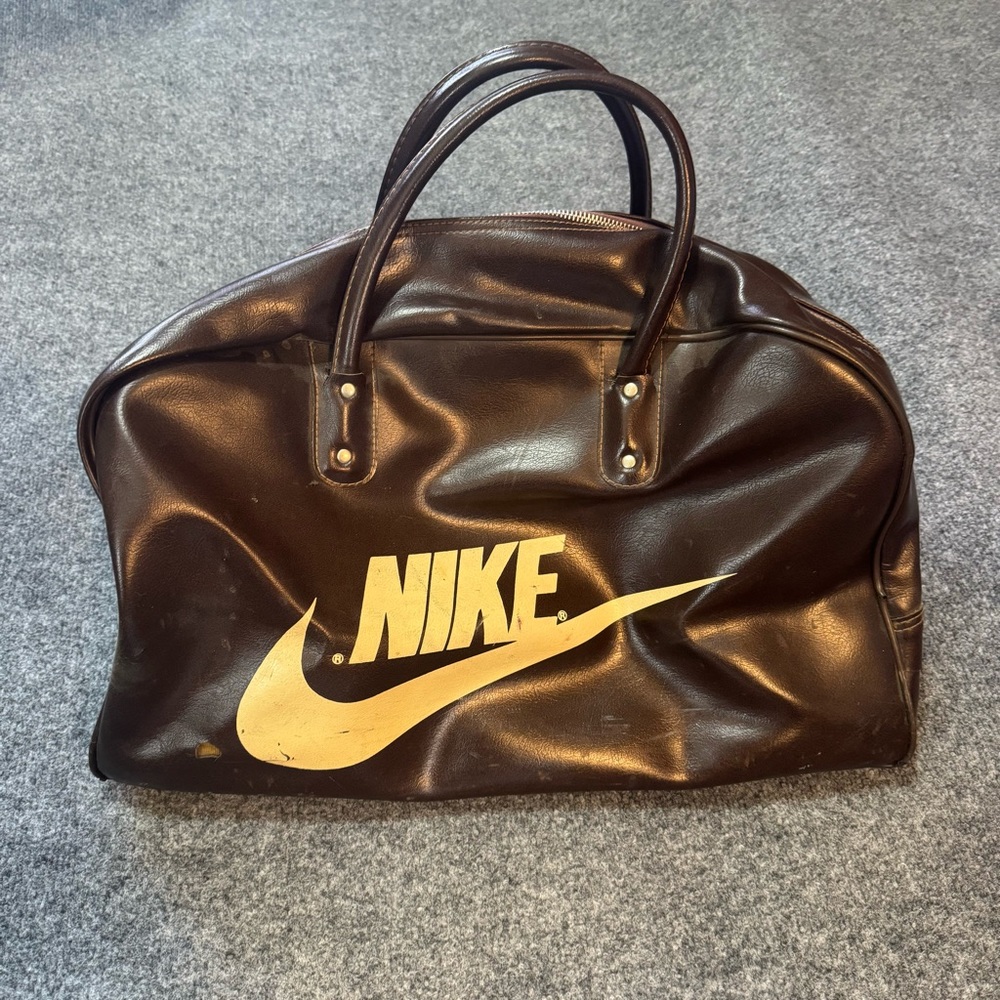 Nike Vintage Rare 1970s Nike Brown Leather Duffle Bag 70s